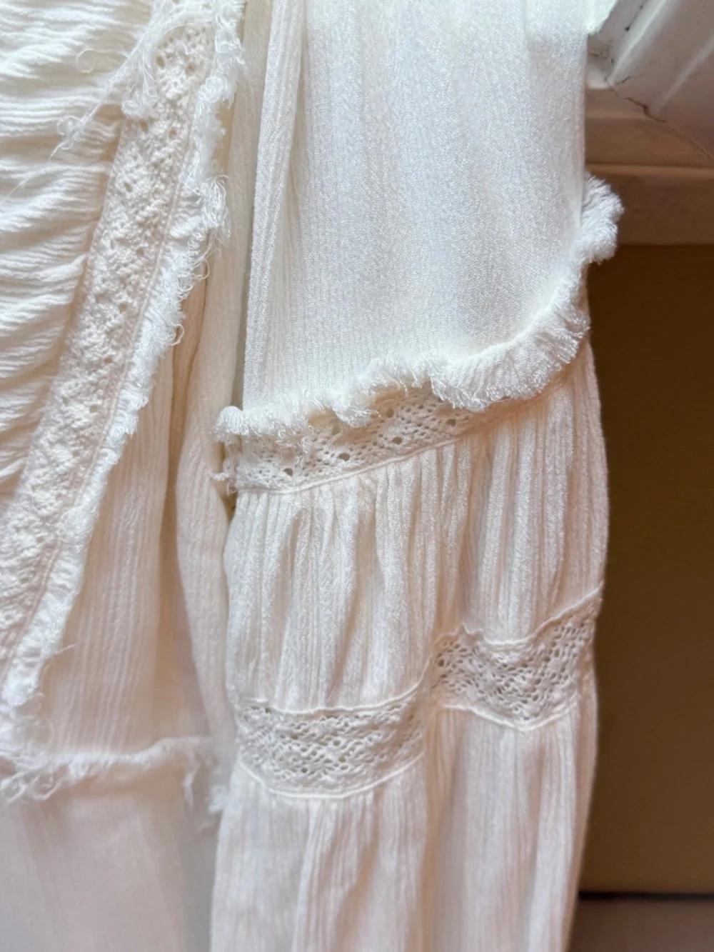 Free People Cassis Ivory Gauze and Lace Midi Dress Wedding Bohemian Size M